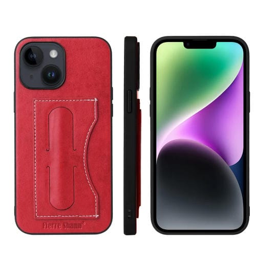 Para iPhone 15 Fierre Shann Holder Contraportada Funda para Teléfono Pu (Rojo) - MOVILSTORE