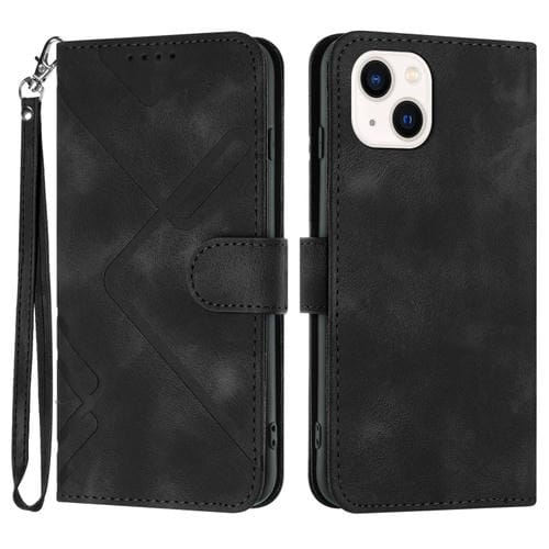Para iPhone 15 Funda de Cuero con Sensación de Piel y Patrón de Líneas (Negro) - MOVILSTORE