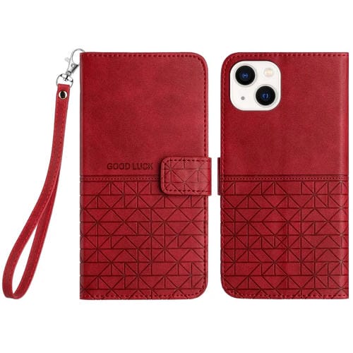 Para iPhone 15 Funda de Cuero con Textura Rómbica y Cordón (Rojo) - MOVILSTORE