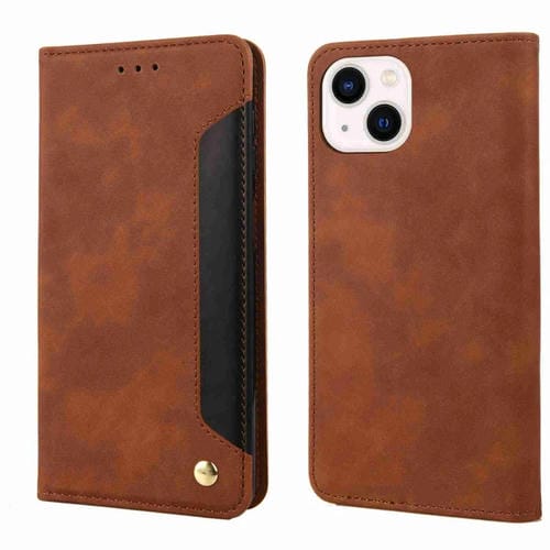 Para iPhone 15 Funda de Cuero para Teléfono con Sensación de Piel Empalmada (Marrón) - MOVILSTORE
