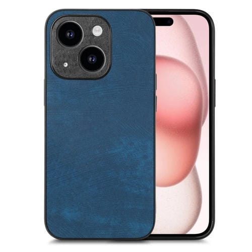 Para iPhone 15 Funda de Teléfono con Contraportada de PC de Cuero Vintage (Azul) - MOVILSTORE