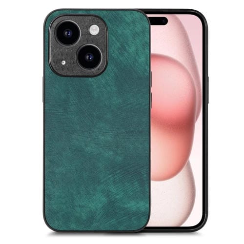 Para iPhone 15 Funda de Teléfono con Contraportada de PC de Cuero Vintage (Verde) - MOVILSTORE