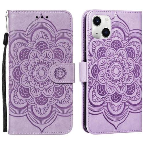 Para iPhone 15 Funda de TelĂ©fono de Cuero con Tapa Horizontal con PatrĂłn de Relieve de Mandala (PĂșrpura) - MOVILSTORE