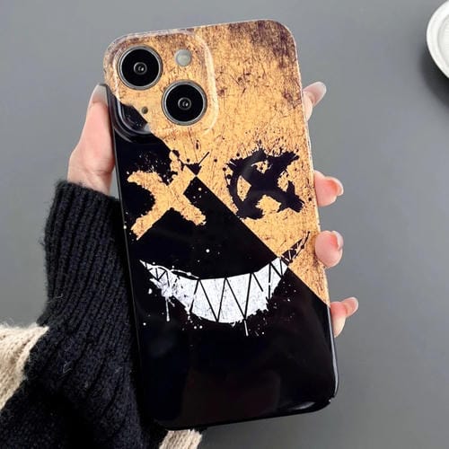 Para iPhone 15 Funda para Teléfono con Orificio Preciso para PC con Patrón Pintado (Sonrisa Amarilla y Negra) - MOVILSTORE