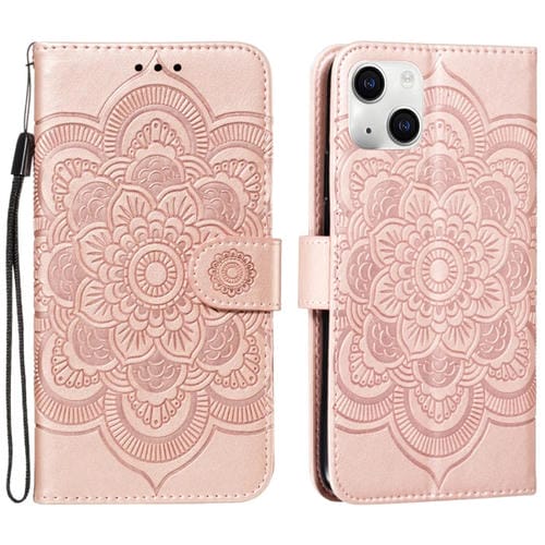 Para iPhone 15 Funda para Teléfono de Cuero con Tapa Horizontal con Patrón de Relieve de Mandala (Oro Rosa) - MOVILSTORE