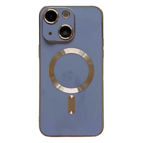 Para iPhone 15 Funda para Teléfono Magsafe Plating TPU con Película para Lentes (Azul Claro) - MOVILSTORE