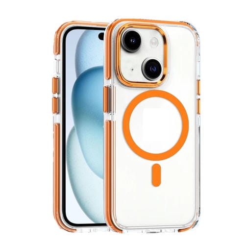 Para iPhone 15 Funda para Teléfono Magsafe TPU Transparente Híbrida a Prueba de Golpes para PC (Naranja) - MOVILSTORE