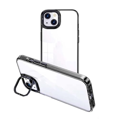Para iPhone 15 Funda Transparente para Teléfono con Soporte para Cåmara Invisible (Negro) - MOVILSTORE