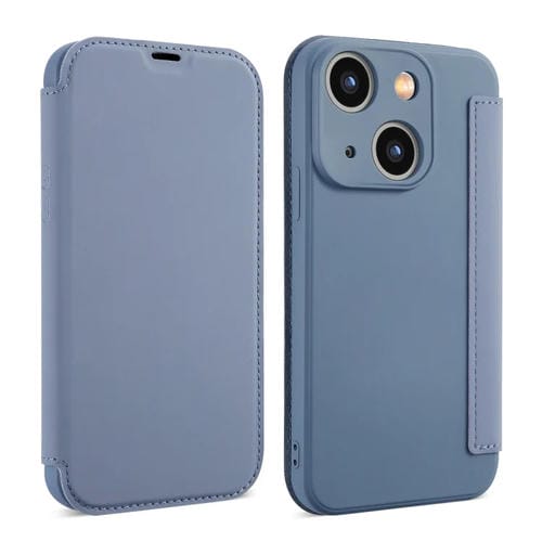 Para iPhone 15 Imitate Liquid Skin Feel Funda de Cuero para Teléfono con Ranuras para Tarjetas (Gris) - MOVILSTORE