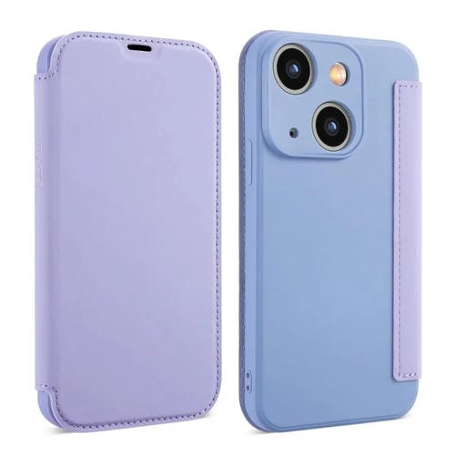 Para iPhone 15 Imitate Liquid Skin Feel Funda de Cuero para Teléfono con Ranuras para Tarjetas (Púrpura) - MOVILSTORE