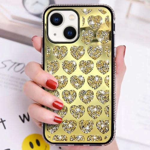 Para iPhone 15 Love Hearts Diamond Mirror Funda para Teléfono TPU (Dorado) - MOVILSTORE