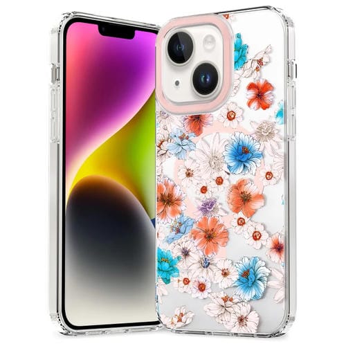 Para iPhone 15 Magsafe Funda Magnética para Teléfono TPU (Flor Blanca y Azul) - MOVILSTORE