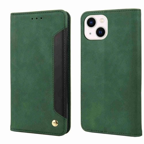 Para iPhone 15 Skin Feel Empalme Funda de Cuero para Teléfono (Verde) - MOVILSTORE