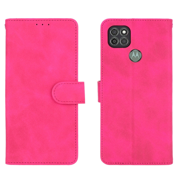 Para Motorola Moto G9 Power, color sólido, tacto de la piel, hebilla magnética, textura de becerro abatible horizontal, funda de cuero PU con soporte, ranuras para tarjetas y billetera (rosa rojo)