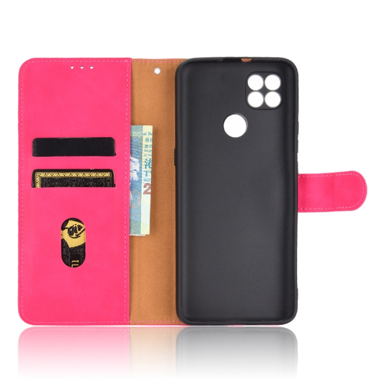 Para Motorola Moto G9 Power, color sólido, tacto de la piel, hebilla magnética, textura de becerro abatible horizontal, funda de cuero PU con soporte, ranuras para tarjetas y billetera (rosa rojo)