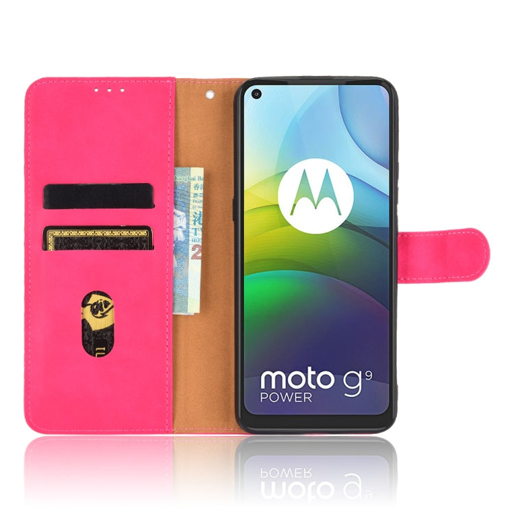 Para Motorola Moto G9 Power, color sólido, tacto de la piel, hebilla magnética, textura de becerro abatible horizontal, funda de cuero PU con soporte, ranuras para tarjetas y billetera (rosa rojo)