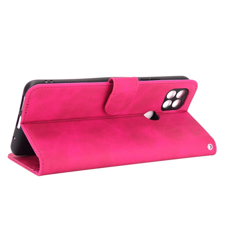 Para Motorola Moto G9 Power, color sólido, tacto de la piel, hebilla magnética, textura de becerro abatible horizontal, funda de cuero PU con soporte, ranuras para tarjetas y billetera (rosa rojo)