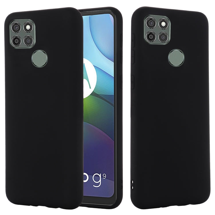 Para Motorola Moto G9 Power Pure Color Liquid Silicone Funda de cobertura total a prueba de golpes (Negro)