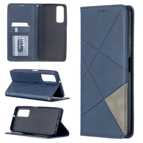 Para Huawei P Smart 2021 / Y7A Prismático Invisible Horizontal Horizontal Flip Funda con soporte y ranuras para tarjetas y marco de fotos (azul)
