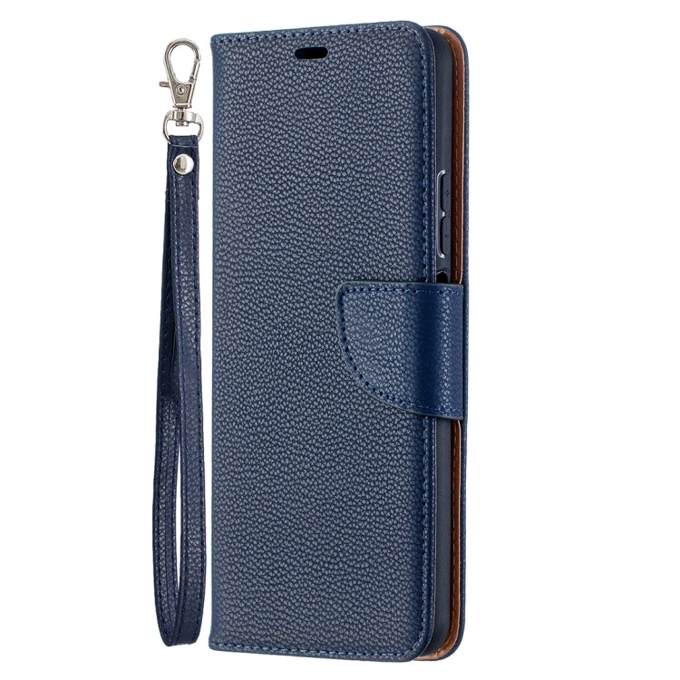 Para Huawei P Smart 2021 / Y7A Litchi Texture Color Pure Horizontal Flip PU Funda de cuero con soporte y tragamonedas de tarjetas y billetera y cordón (azul oscuro)