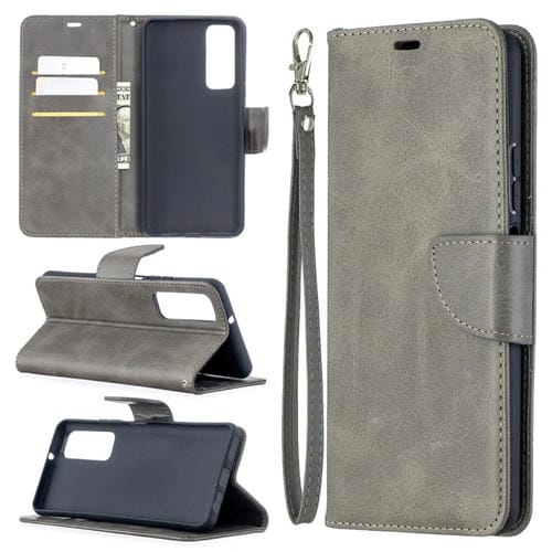 Para Huawei P Smart 2021 / Y7A Textura de piel de cordero retro Color de cuero Horizontal PU Horizontal Flip PU con soporte y tragamonedas de tarjeta y billetera y cordón (gris)