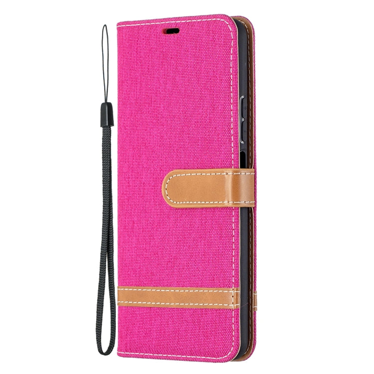 Para Huawei P Smart 2021 / Y7A Lite Color Matching Denim Texture Horizontal Flip Funda de cuero con soporte y tragamonedas de tarjetas y billetera y cordón (Rose Rojo)
