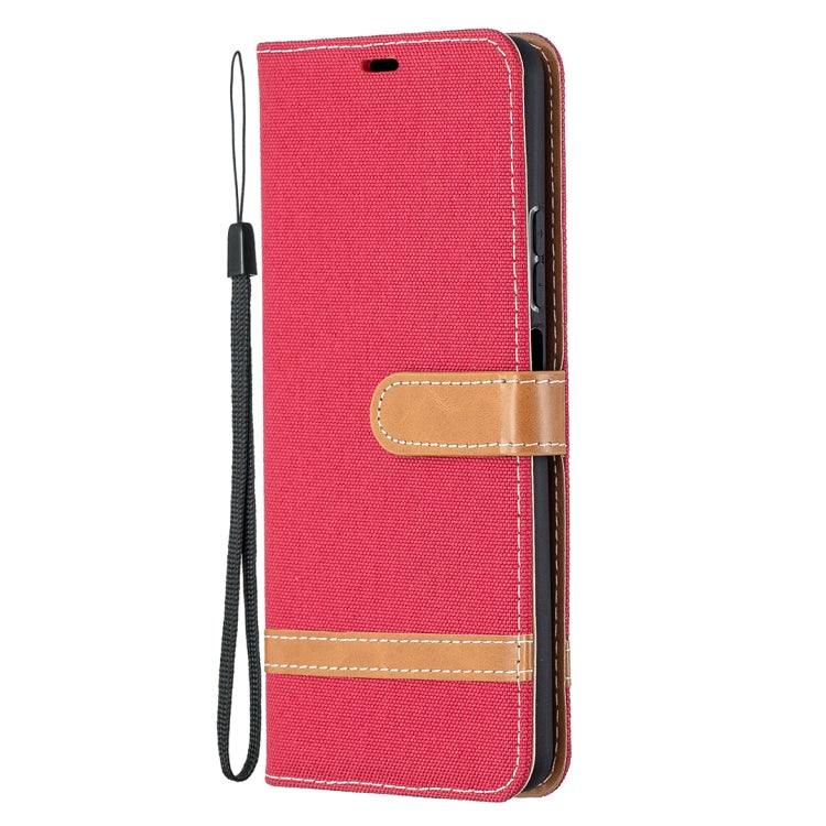Para Huawei P Smart 2021 / Y7A Lite Color Matching Texture Denim Funda de cuero Horizontal Flip Funda con soporte y ranuras para tarjetas y cordones y cordones (rojo)