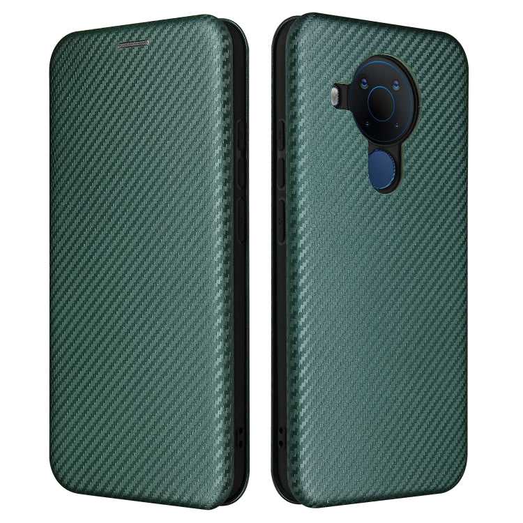 Para Nokia 5.4 Carcasa de cuero con tapa magnética horizontal con textura de fibra de carbono TPU + PC + PU con ranura para tarjeta (verde)