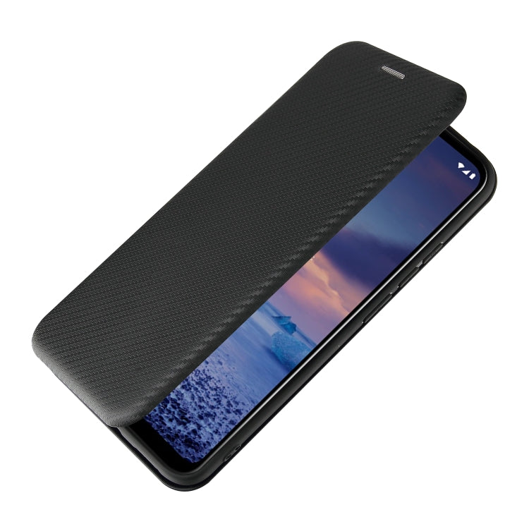 Para Nokia 5.4 Funda de cuero con tapa magnética horizontal con textura de fibra de carbono TPU + PC + PU con ranura para tarjeta (Negro)