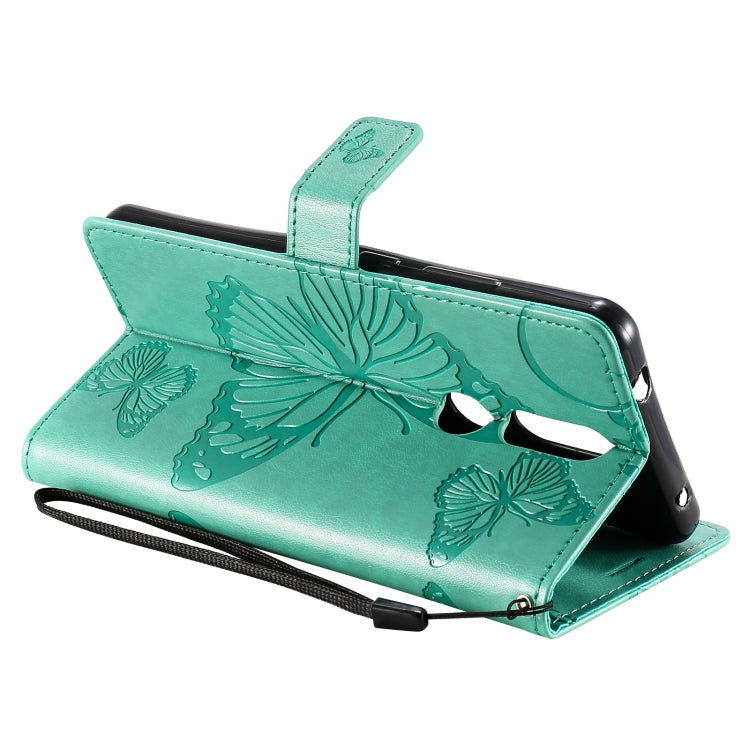 Para Nokia 2.4 3D Mariposas Patrón de relieve Funda de cuero con tapa horizontal con soporte, ranura para tarjeta y billetera (verde)