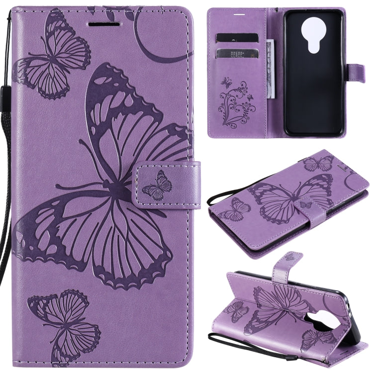 Para Nokia 3.4 Estuche de cuero con tapa horizontal con estampado de mariposas 3D con soporte, ranura para tarjeta y billetera