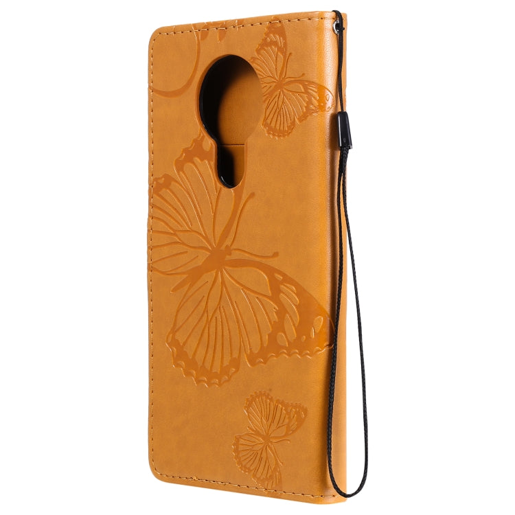 Para Nokia 3.4 3D Mariposas en relieve Patrón Horizontal Flip Funda de cuero con soporte, ranura para tarjeta y billetera (amarillo)