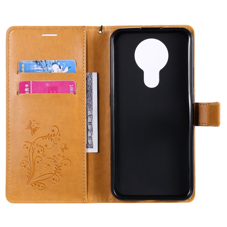 Para Nokia 3.4 3D Mariposas en relieve Patrón Horizontal Flip Funda de cuero con soporte, ranura para tarjeta y billetera (amarillo)