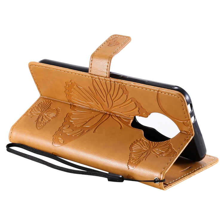 Para Nokia 3.4 3D Mariposas en relieve Patrón Horizontal Flip Funda de cuero con soporte, ranura para tarjeta y billetera (amarillo)