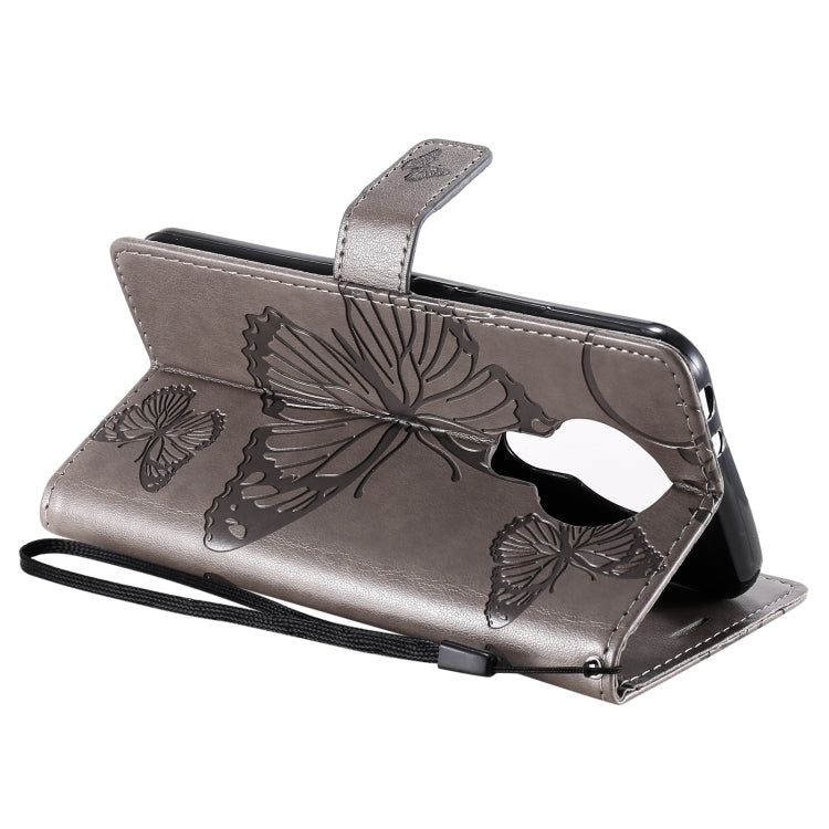 Para Nokia 3.4 Estuche de cuero con tapa horizontal con estampado de mariposas en 3D con soporte, ranura para tarjeta y billetera (gris)