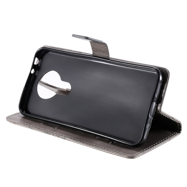 Para Nokia 3.4 Estuche de cuero con tapa horizontal con estampado de mariposas en 3D con soporte, ranura para tarjeta y billetera (gris)