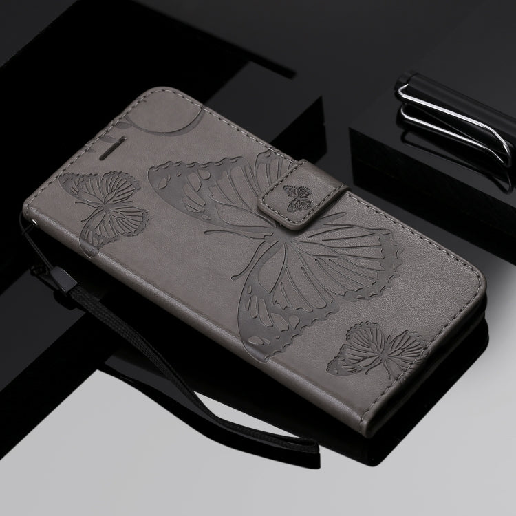 Para Nokia 3.4 Estuche de cuero con tapa horizontal con estampado de mariposas en 3D con soporte, ranura para tarjeta y billetera (gris)
