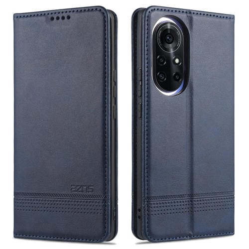 Para Huawei nova 8 5G AZNS Estuche de cuero con tapa magnética con textura de becerro horizontal con ranuras para tarjetas, soporte y billetera (azul oscuro)