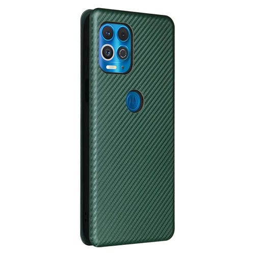 Para Motorola Edge S Fibra de carbono Textura Magnética Horizontal Flip TPU + PC + Funda de cuero PU con ranura para tarjeta (verde)
