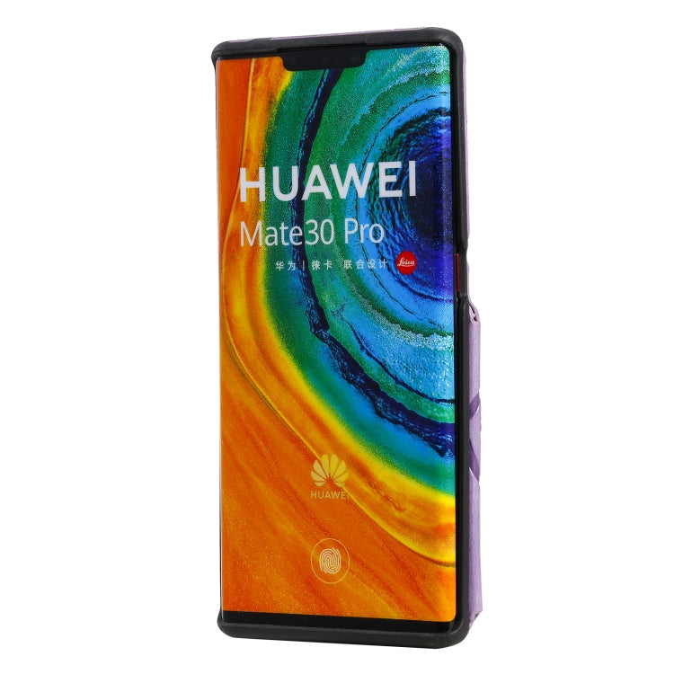Para Huawei Mate 30 Pro Flor Patrón de estampado de estampado de estampado de impermeables con soporte y ranuras para tarjetas y marco de fotos (púrpura)