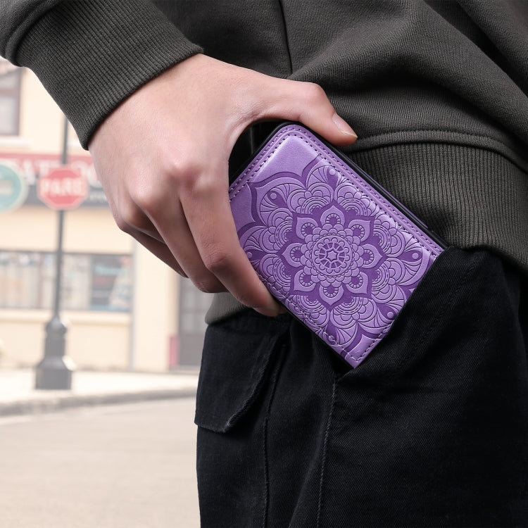 Para Huawei Mate 30 Pro Flor Patrón de estampado de estampado de estampado de impermeables con soporte y ranuras para tarjetas y marco de fotos (púrpura)