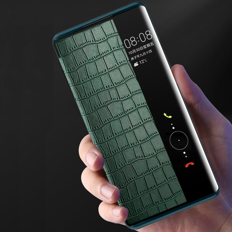Para Huawei Mate 40 Textura de cocodrilo Ventana de pantalla Horizontal Flip Funda de cuero (marrón)