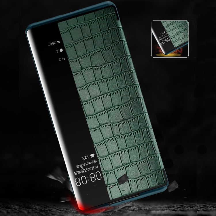 Para Huawei Mate 40 Textura de cocodrilo Ventana de pantalla Horizontal Flip Funda de cuero (verde)