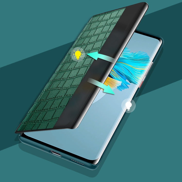 Para Huawei Mate 40 Textura de cocodrilo Ventana de pantalla Horizontal Flip Funda de cuero (verde)