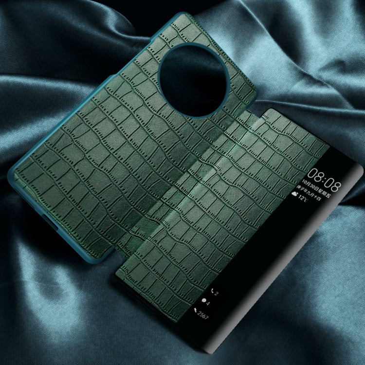 Para Huawei Mate 40 Textura de cocodrilo Ventana de pantalla Horizontal Flip Funda de cuero (verde)