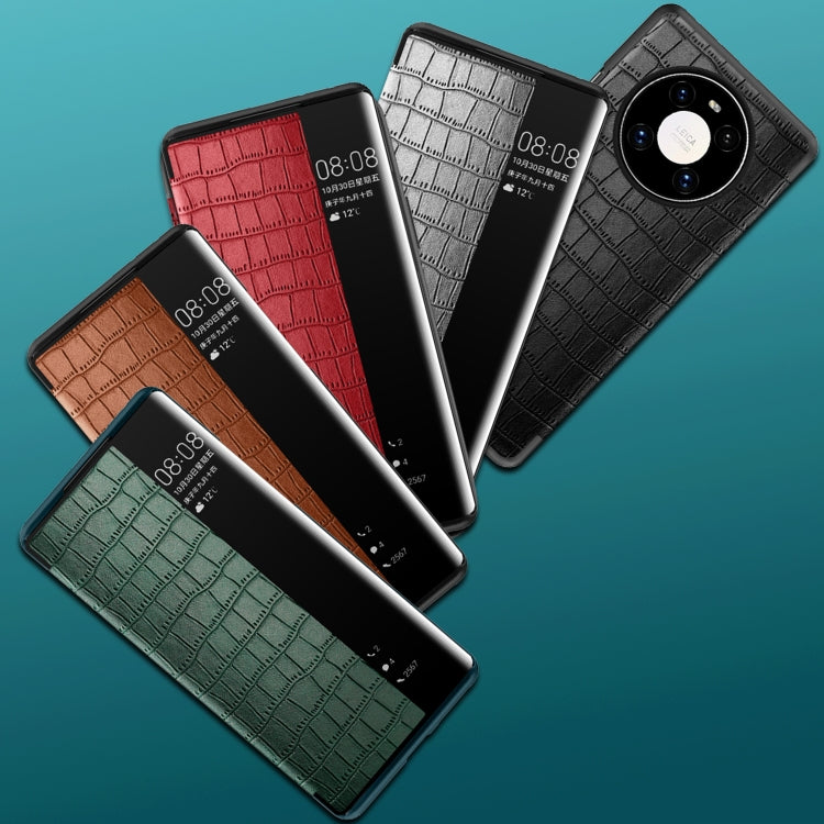 Para Huawei Mate 40 Textura de cocodrilo Ventana de pantalla Horizontal Flip Funda de cuero (marrón)
