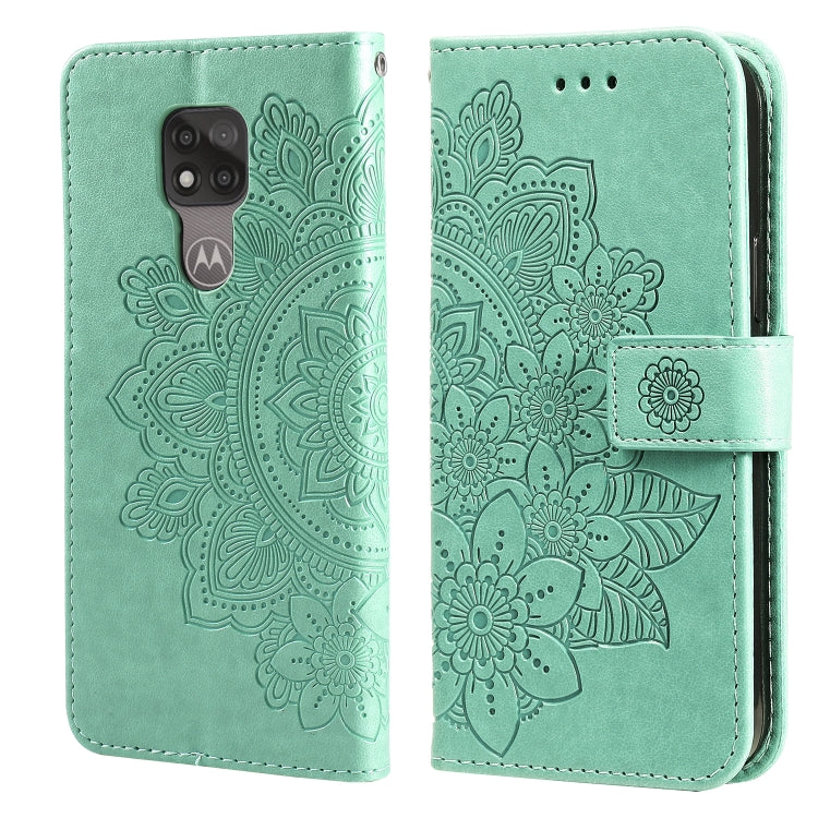 Para Motorola Moto G Play 2021 7-Petal Flowers Patrón de estampado de estampado Horizontal Flip PU Funda de cuero con soporte y ranuras para tarjetas y marco de fotos (verde)