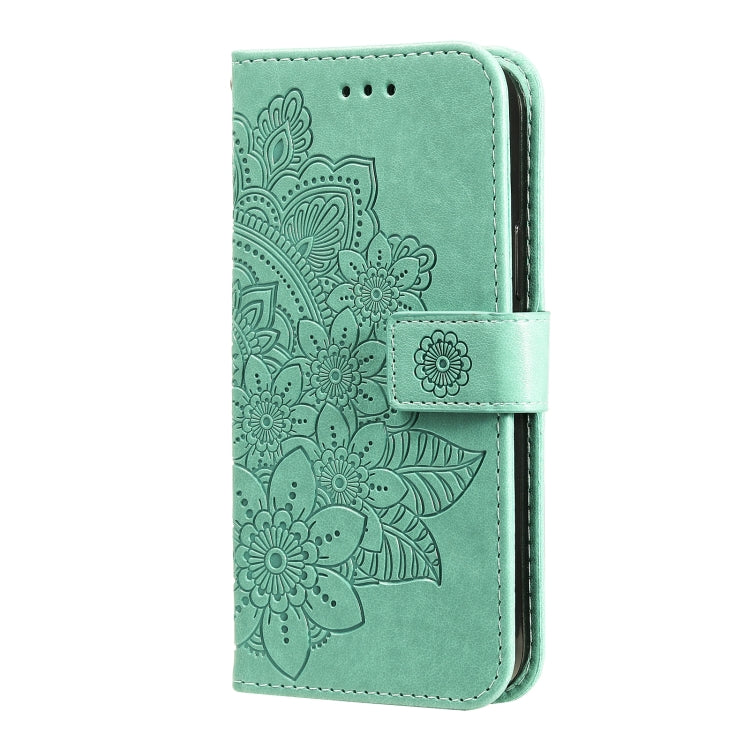 Para Motorola Moto G Play 2021 7-Petal Flowers Patrón de estampado de estampado Horizontal Flip PU Funda de cuero con soporte y ranuras para tarjetas y marco de fotos (verde)