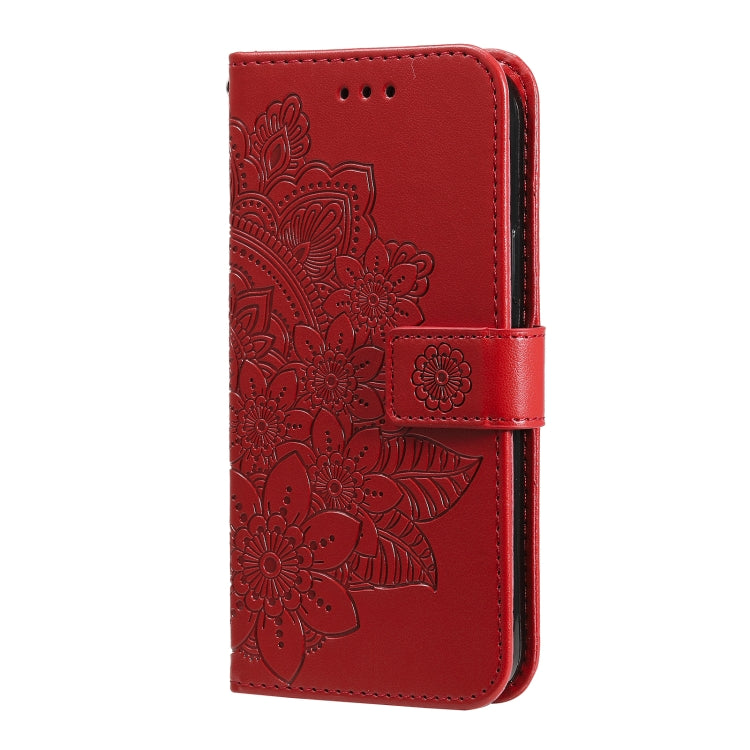 Para Motorola Moto G100 / EDGE S 7-Pétalo Flowers Patrón de estampado de estampado de PU Horizontal Funda de cuero con soporte y ranuras para tarjetas y marco de fotos (rojo)