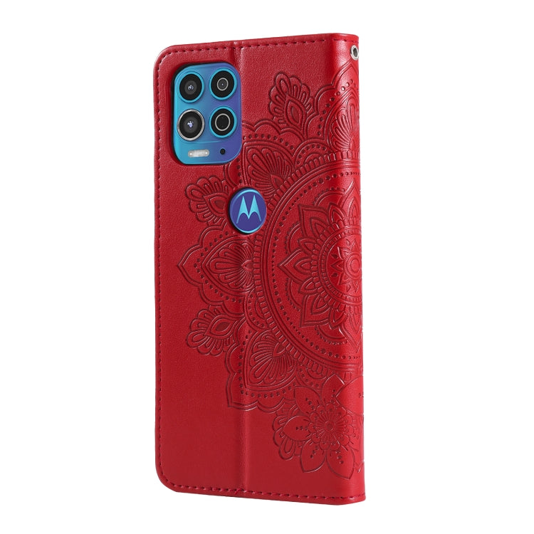 Para Motorola Moto G100 / EDGE S 7-Pétalo Flowers Patrón de estampado de estampado de PU Horizontal Funda de cuero con soporte y ranuras para tarjetas y marco de fotos (rojo)